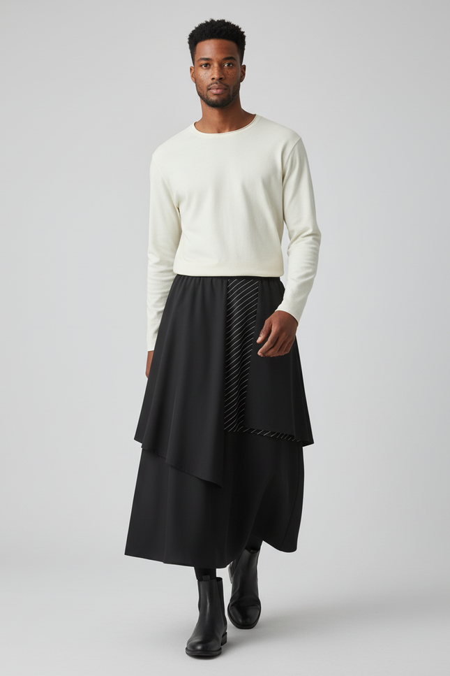 Jupe Homme Noire Irrégulière Fluide