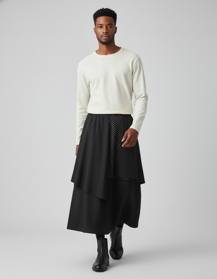 Jupe Homme Noire Irrégulière Fluide