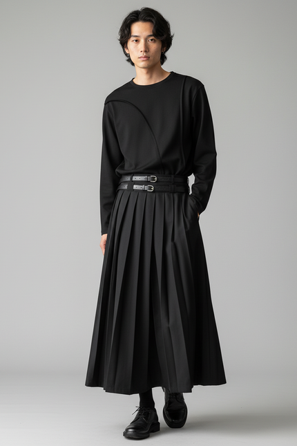 Jupe Homme Noire Plissée Élégante Habillée