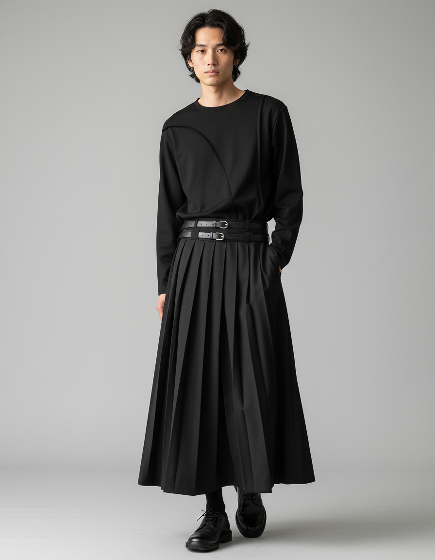Jupe Homme Noire Plissée Élégante Habillée