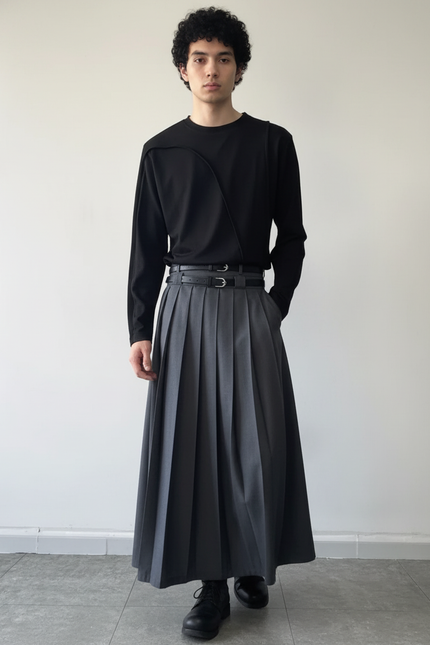 Jupe Homme Grise Plissée Harajuku