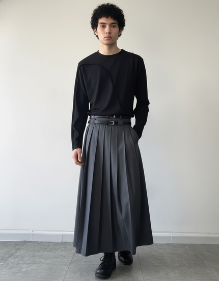 Jupe Homme Grise Plissée Harajuku