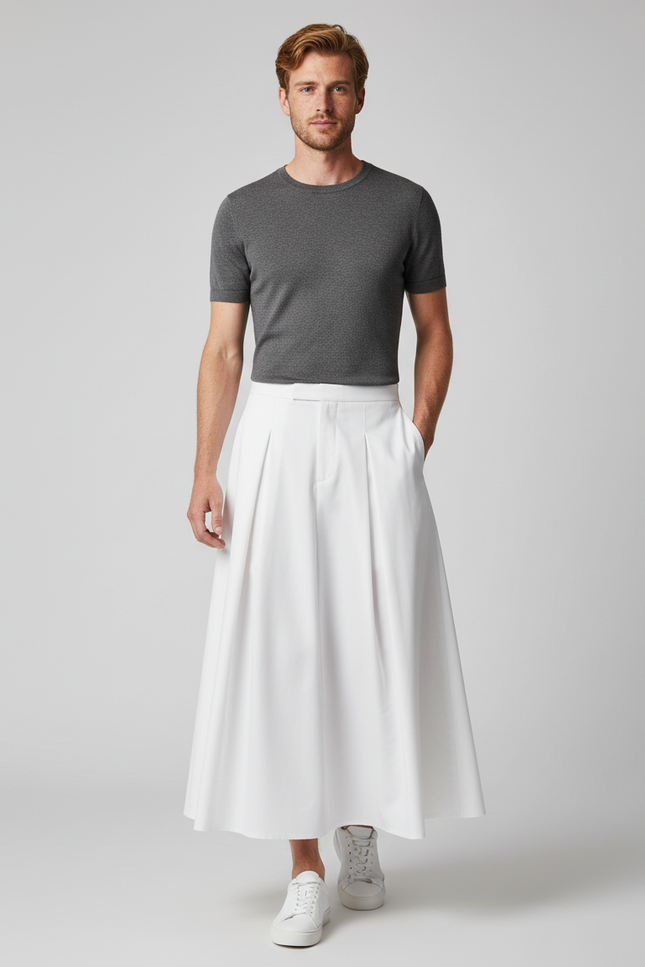 Jupe Homme Blanche Plissée Fluide