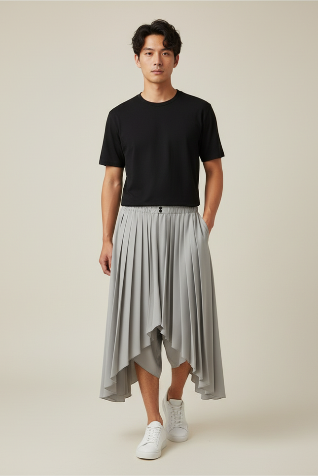 Jupe Homme Plissée Asymétrique Fluide