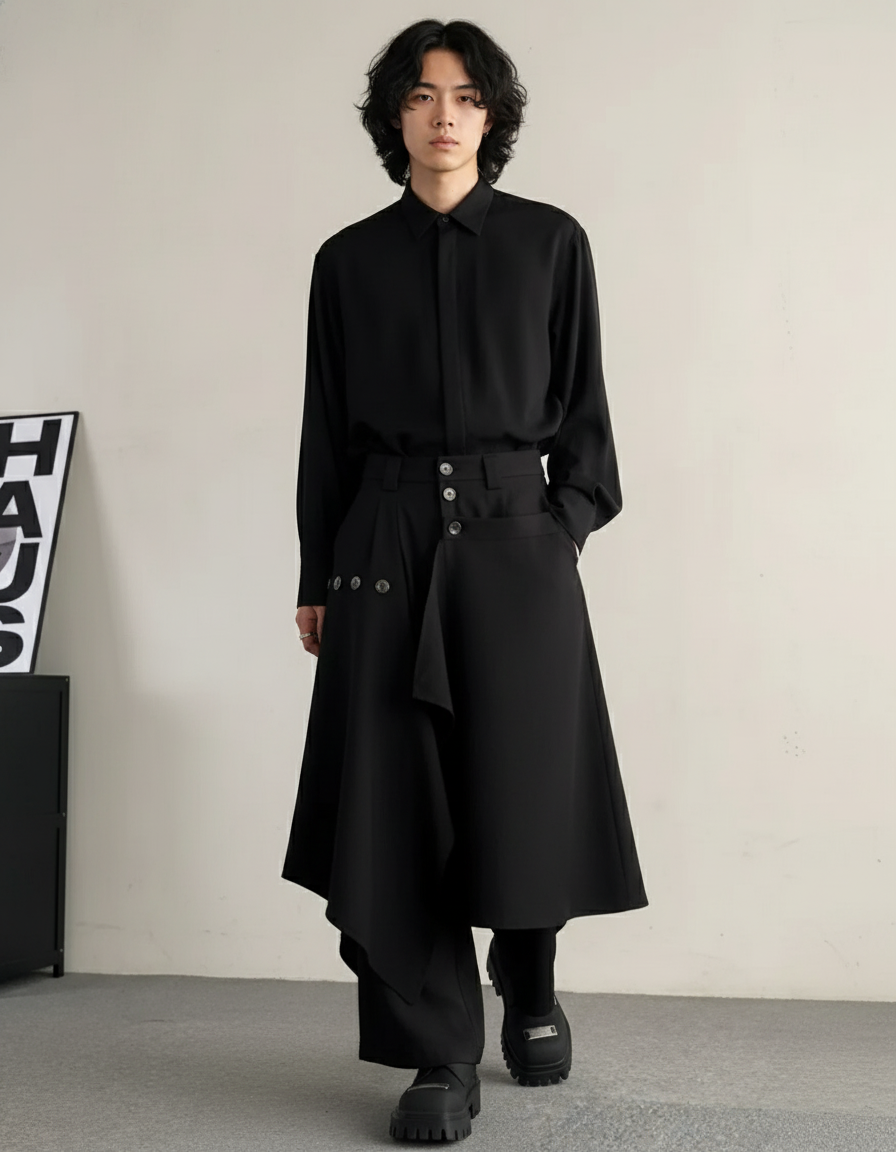 Jupe Homme Noire Asymétrique Streetwear