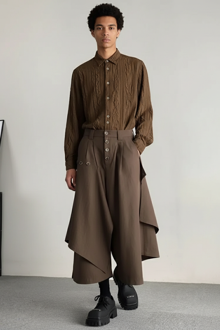 Jupe Homme Marron Asymétrique Fluide