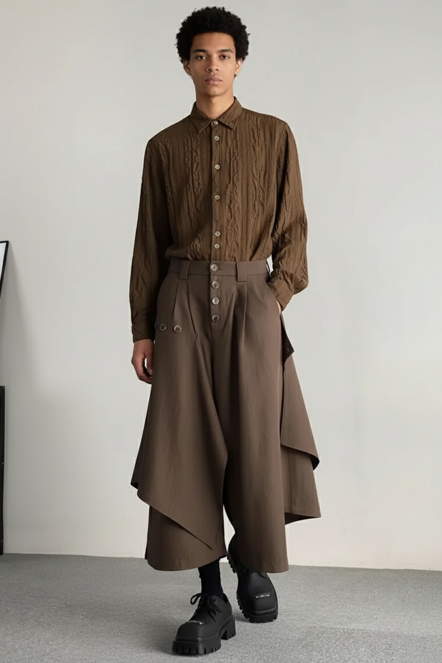 Jupe Homme Marron Asymétrique Fluide
