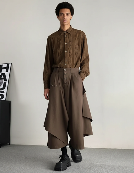 Jupe Homme Marron Asymétrique Fluide