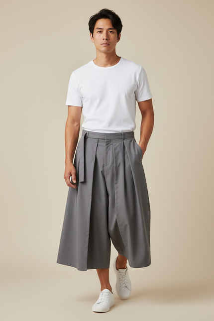 Jupe Homme Grise Plissée Décontractée