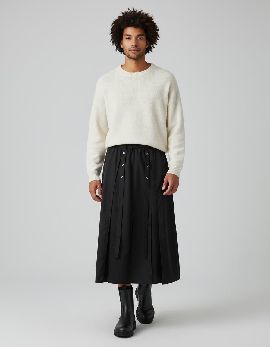 Jupe Homme Noire Irrégulière Décontractée Audacieuse