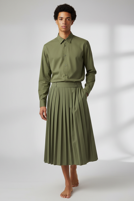 Jupe Homme Plissée Kaki Décontractée