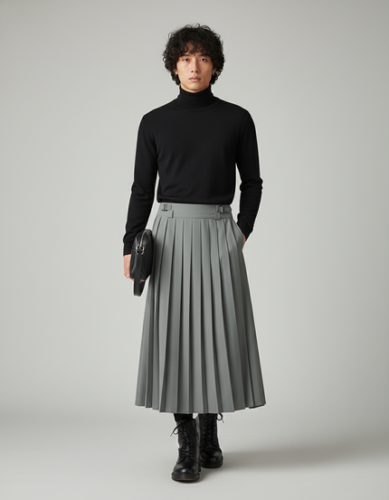Jupe Homme Grise Plissée Décontractée Sobre