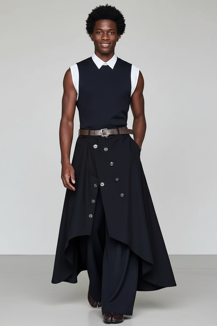 Jupe Homme Noire Asymétrique Fluide Moderne