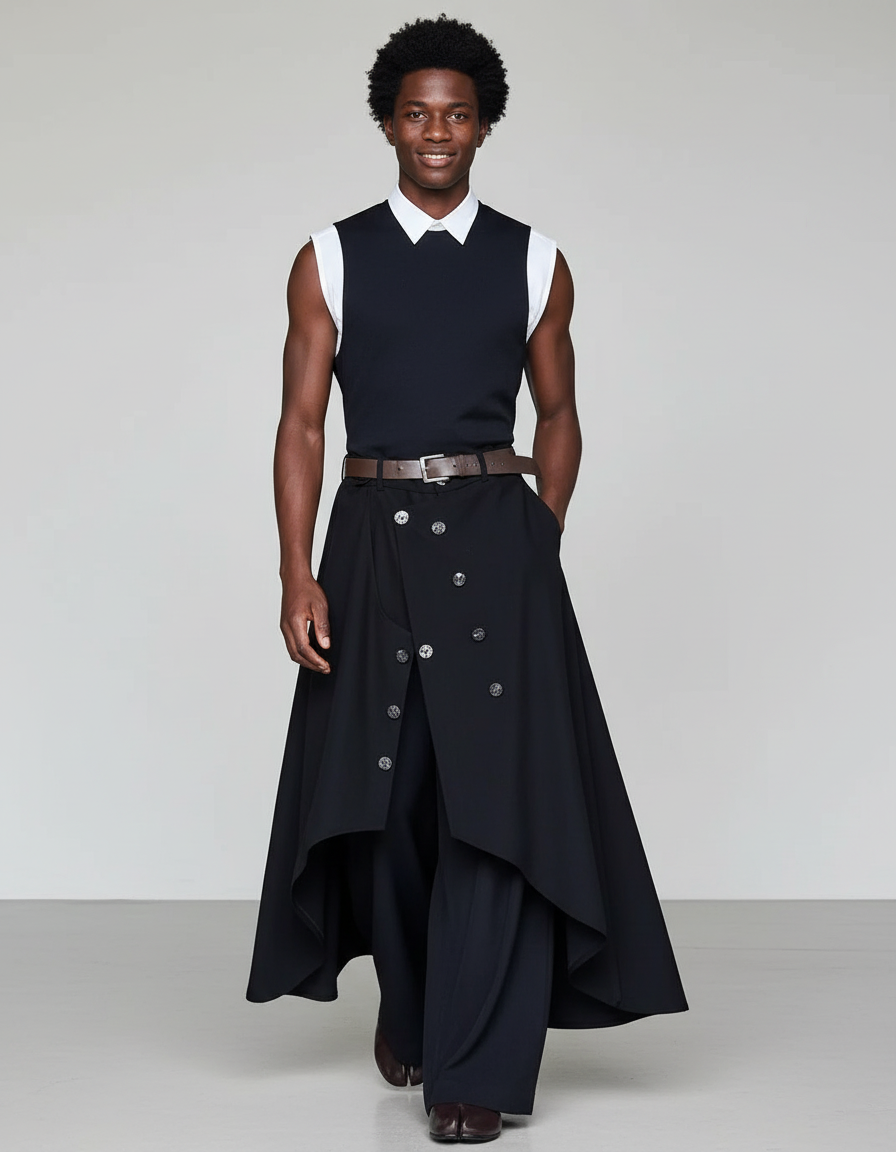 Jupe Homme Noire Asymétrique Fluide Moderne