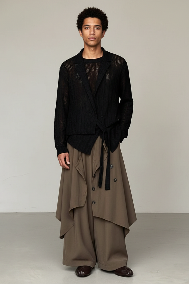 Jupe Homme Marron Irrégulière Fluide