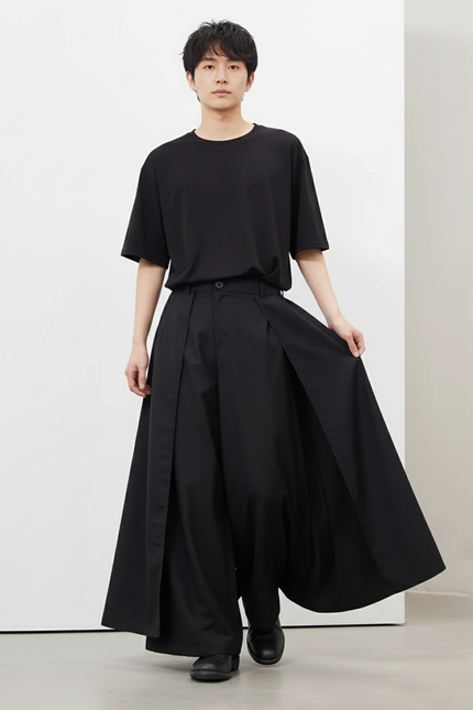 Jupe Homme Noire Double-Couche Fluide