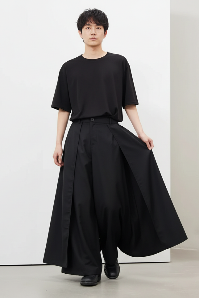 Jupe Homme Noire Double-Couche Fluide