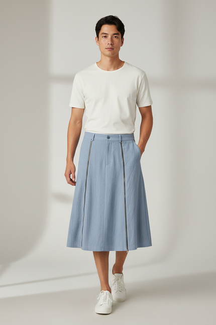 Jupe Homme Bleu Clair Zippée Décontractée