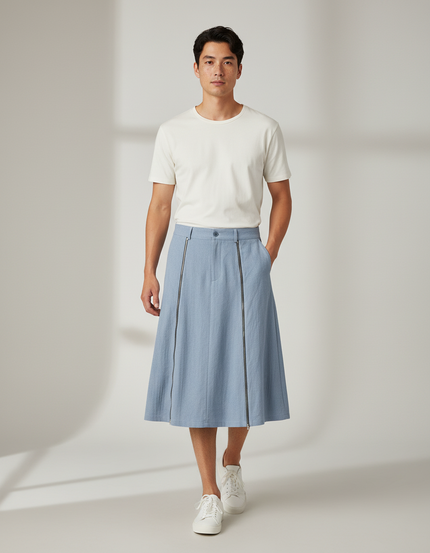 Jupe Homme Bleu Clair Zippée Décontractée