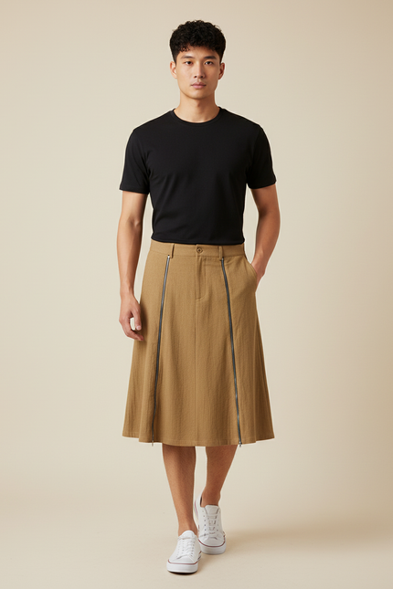 Jupe Homme Camel Zippée Décontractée