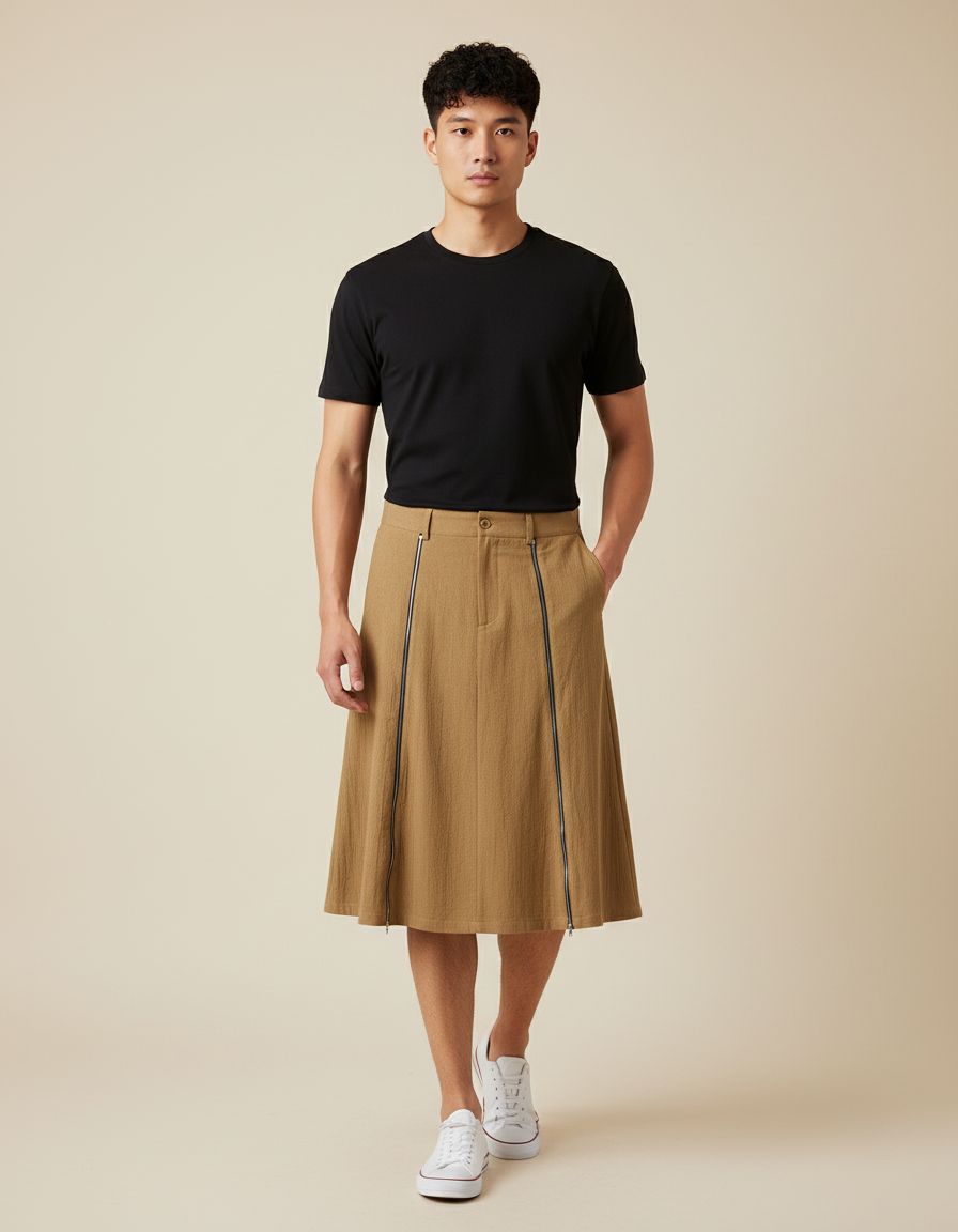 Jupe Homme Camel Zippée Décontractée