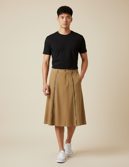 Jupe Homme Camel Zippée Décontractée