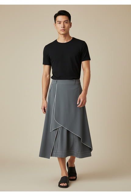 Jupe Homme Grise Asymétrique Décontractée