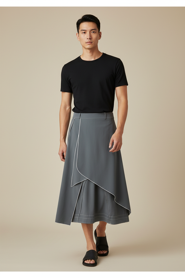 Jupe Homme Grise Asymétrique Décontractée