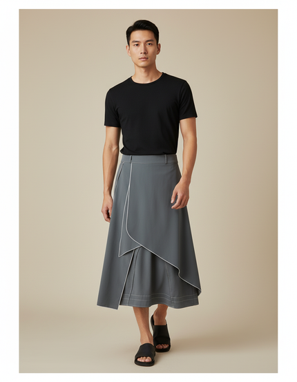 Jupe Homme Grise Asymétrique Décontractée