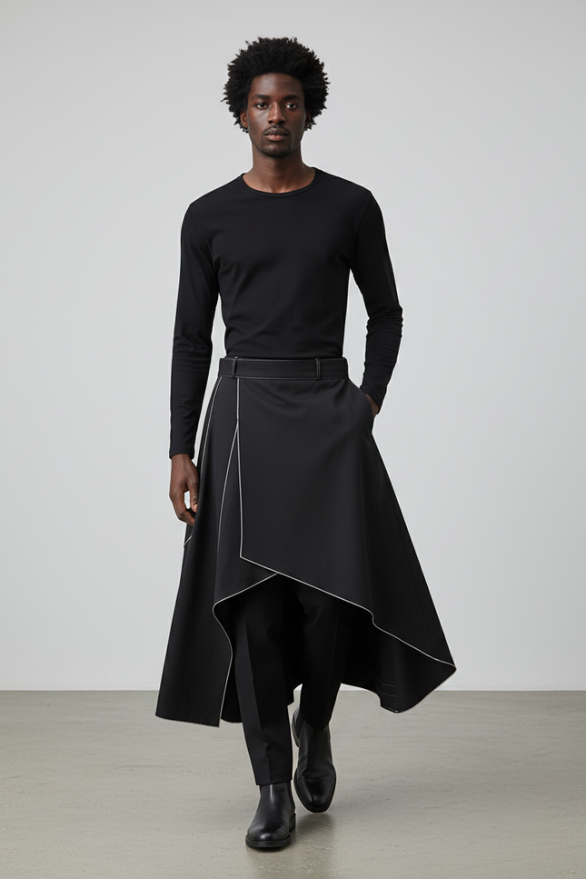 Jupe Homme Noire Asymétrique Chic Minimaliste