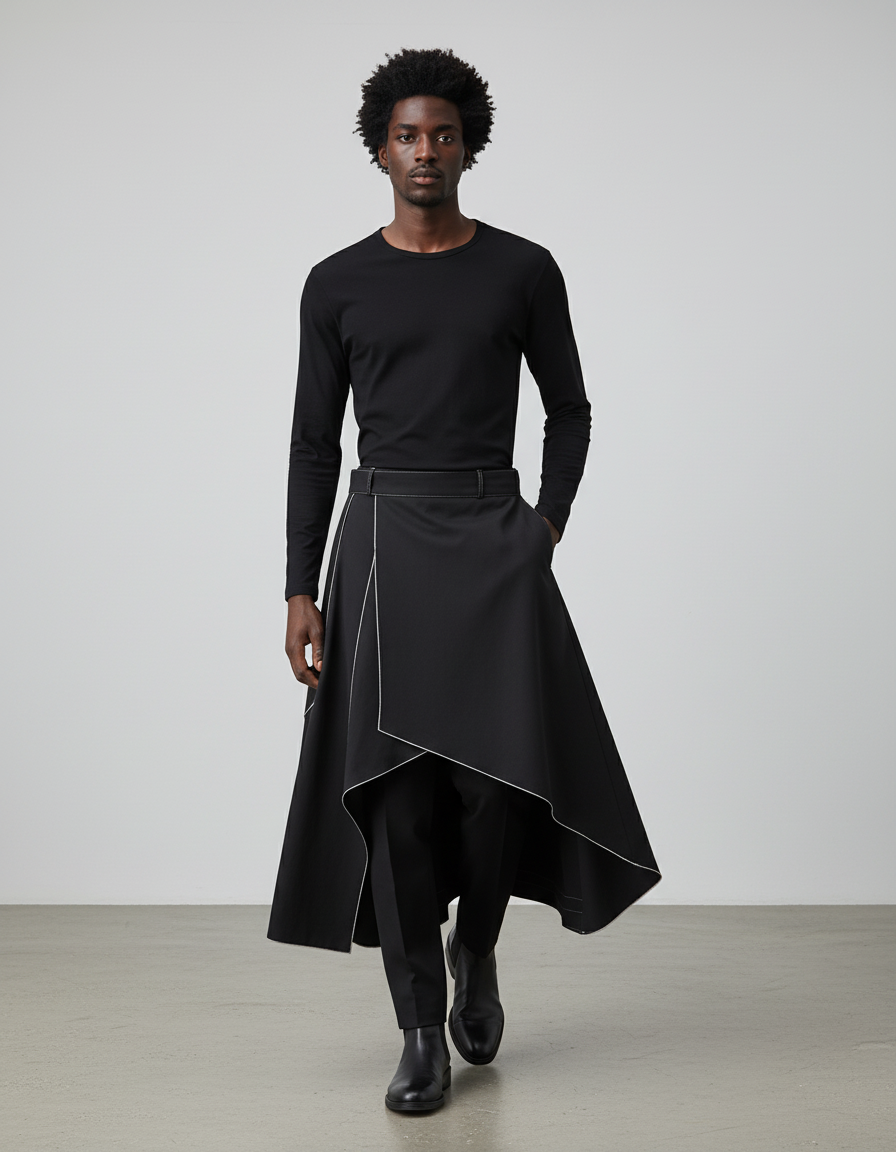Jupe Homme Noire Asymétrique Chic Minimaliste