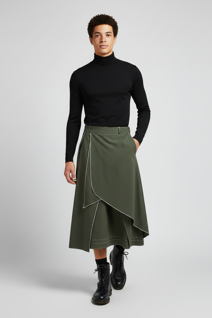 Jupe Homme Kaki Asymétrique Moderne