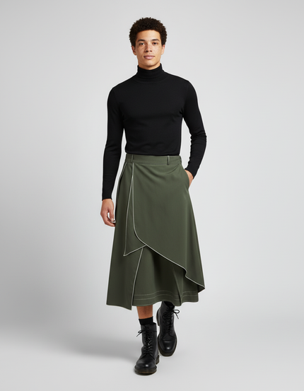 Jupe Homme Kaki Asymétrique Moderne