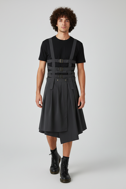 Jupe Homme Asymétrique Plissée Décontractée