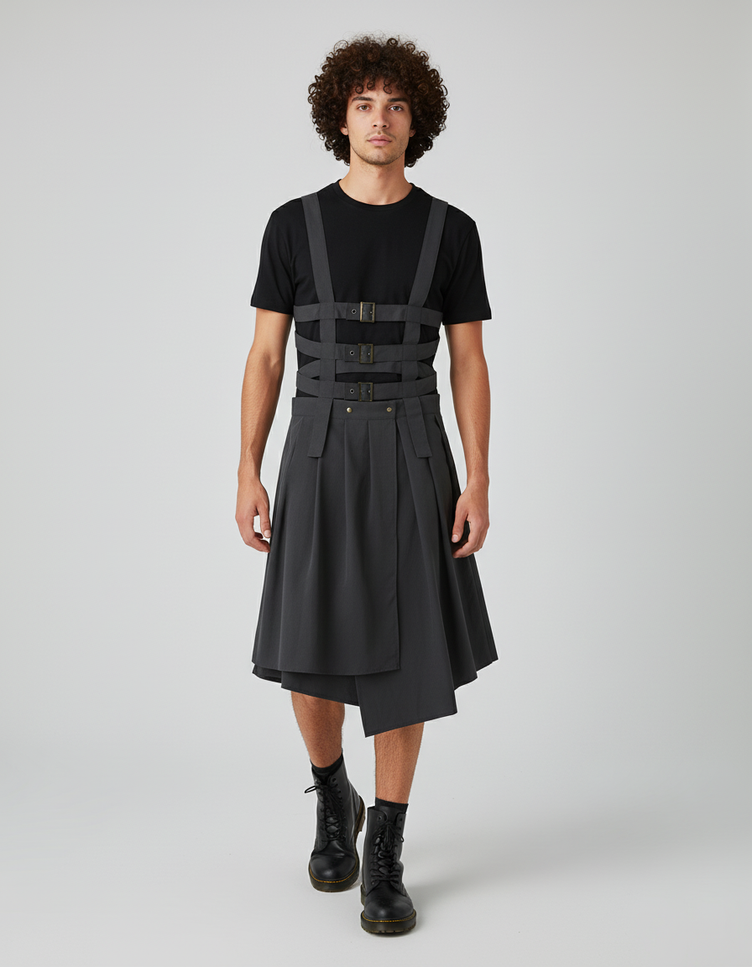 Jupe Homme Asymétrique Plissée Décontractée