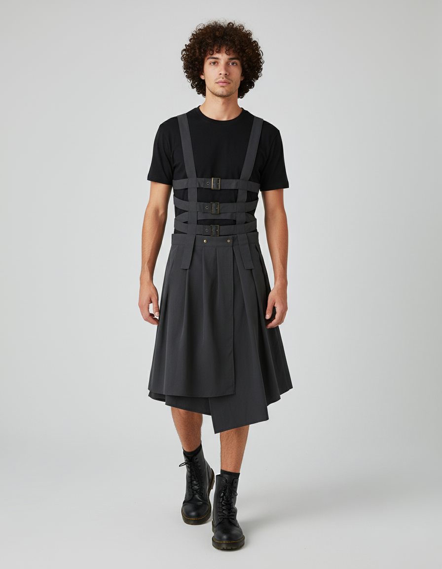 Jupe Homme Asymétrique Plissée Décontractée