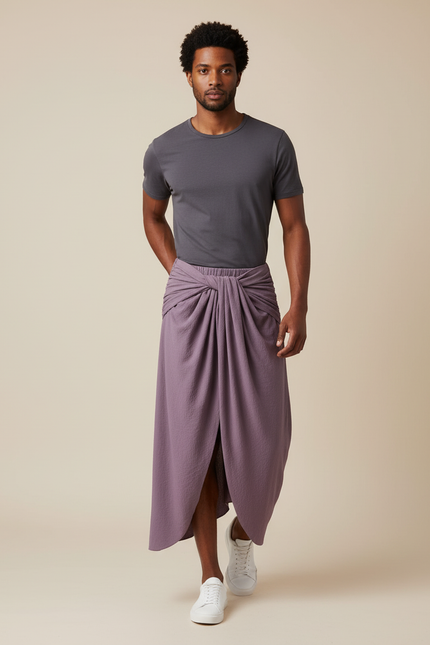 Jupe Homme Mauve Plissée Décontractée