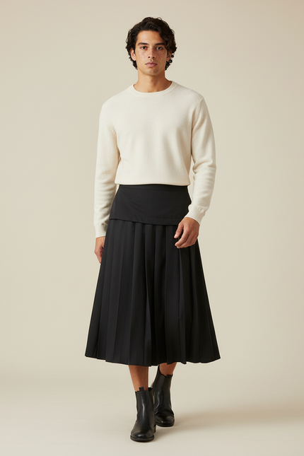 Jupe Homme Noire Plissée Décontractée Streetwear