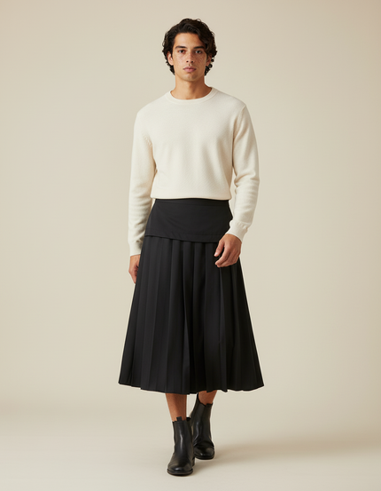 Jupe Homme Noire Plissée Décontractée Streetwear