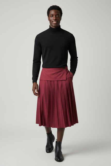 Jupe Homme Plissée Bordeaux Chic