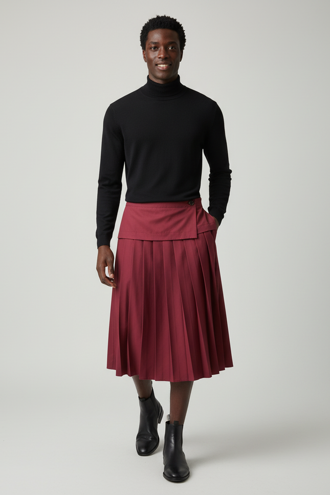 Jupe Homme Plissée Bordeaux Chic
