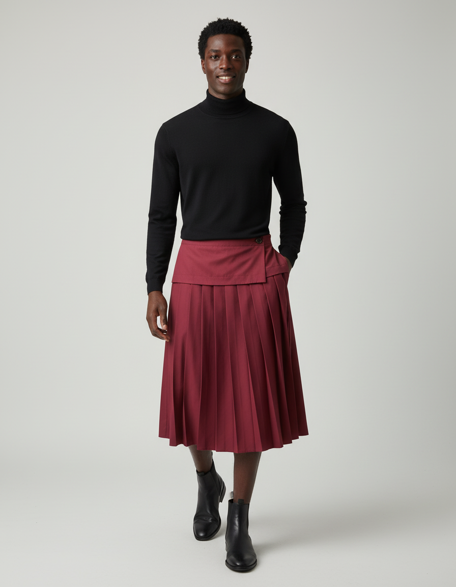 Jupe Homme Plissée Bordeaux Chic