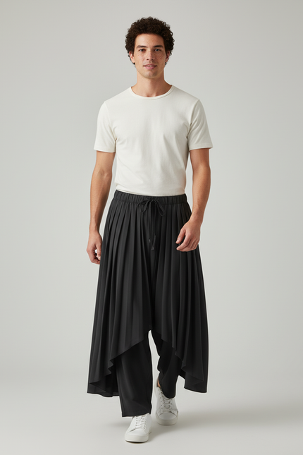 Jupe Homme Noire Plissée Irrégulière