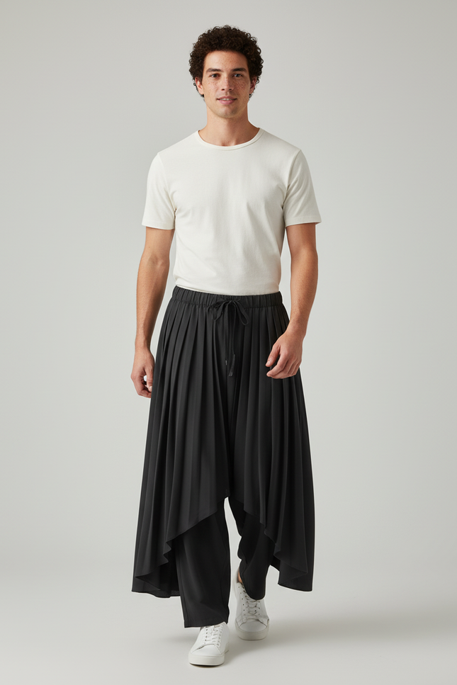 Jupe Homme Noire Plissée Irrégulière