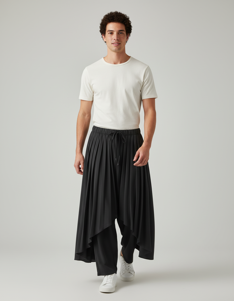 Jupe Homme Noire Plissée Irrégulière