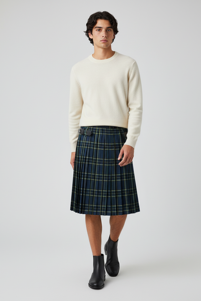 Jupe Homme Carreaux Plissée Décontractée