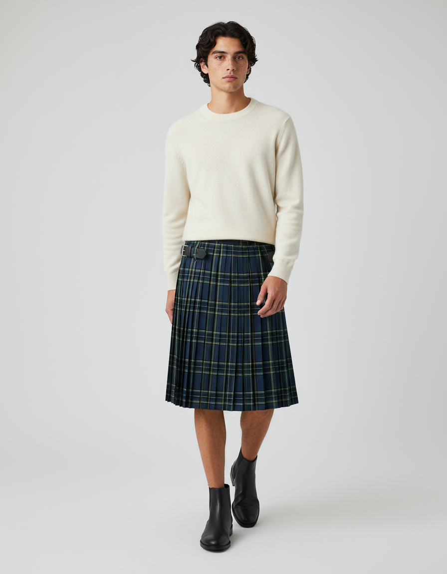 Jupe Homme Carreaux Plissée Décontractée