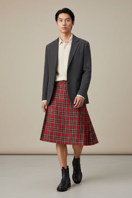 Jupe Homme Plissée Écossaise Décontractée Classique