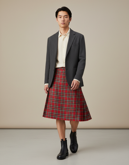 Jupe Homme Plissée Écossaise Décontractée Classique