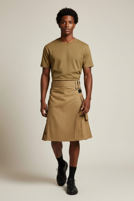 Jupe Homme Beige Plissée Décontractée